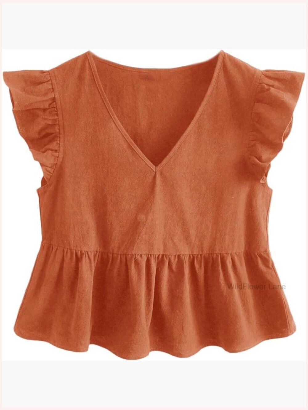 V Neck Ruffle Cap Sleeve Babydoll Blouse Peplum Top Chunky Knit Soft Lightweight